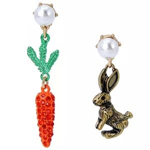 Betsey Johnson Dangling Bunny & Carrot Mismatch Earrings